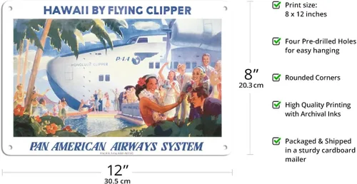 Miniatura 2 de Pacifica Island Art Hawaii by Flying Clipper - Boeing 314 - Pan American Airways - Póster vintage de viaje de aerolínea por Paul George Lawler