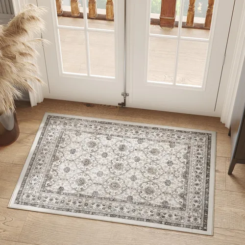 Miniatura 135 de Jinchan Fiora - Alfombra redonda de 8 pies, alfombras vintage con diseño floral envejecido, lavable a máquina, antideslizante, de pelo bajo, Azul