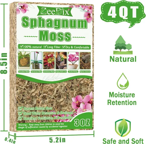 Miniatura 2 de ZeeDix Musgo Sphagnum de 4 cuartos para plantas de interior, musgo de fibra larga seca natural para trasplante de orquídeas, plantas carnívoras