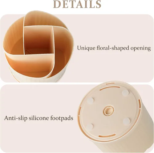 Miniatura 3 de Anyoifax Organizador giratorio de 360 brochas de maquillaje con 5 ranuras para brochas de maquillaje, taza en forma de flor, soporte para bolígrafo