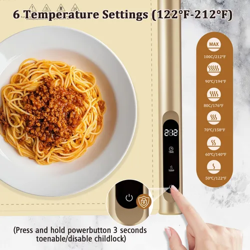 Miniatura 3 de Newise Tapete de calentamiento de grafeno mejorado para alimentos, bandeja de calentamiento eléctrico de calentamiento rápido con 6 ajustes