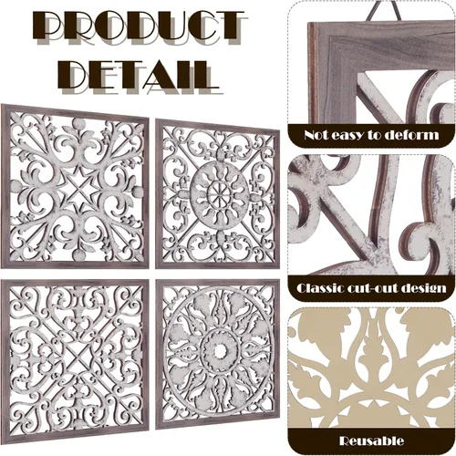 Miniatura 2 de Tatuo 4 piezas de decoración de pared de madera, paneles de madera decorativos de granja, decoración de pared moderna para sala de estar, hogar