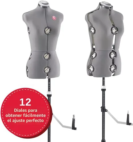 Miniatura 3 de SINGER Maniquí femenino ajustable gris para vestidos, tallas 10-18, apto para clavar alfileres, torso con guía de dobladillo de 360 grados, exterior