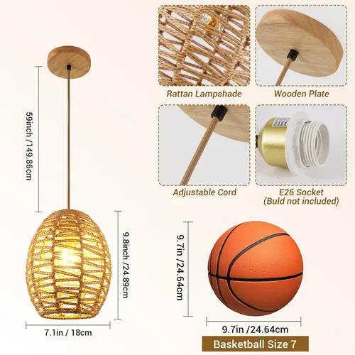 Miniatura 3 de DELIPOP Lámpara colgante, araña de ratán tejida a mano, luces colgantes ajustables bohemias para sala de estar, comedor, cocina, dormitorio, granja
