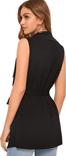 Miniatura 2 de SweatyRocks Cárdigan casual sin mangas para mujer con volantes y lazo frontal