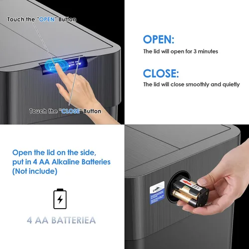Miniatura 5 de TLSUNNY Basurero automático de 13.2 galones, de acero inoxidable, con sensor de movimiento, cubo de basura inteligente con tapa de mariposa, anillo