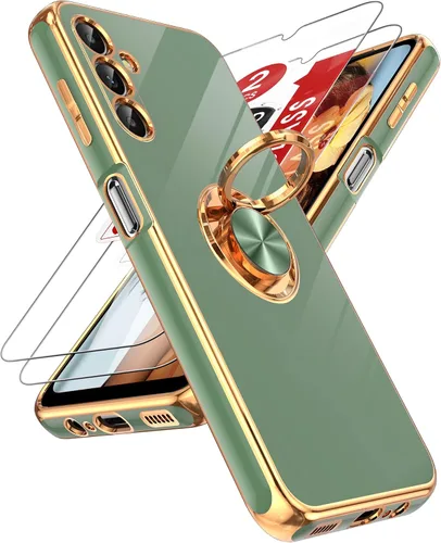 Miniatura 25 de LeYi Funda para Samsung Galaxy S22 Ultra con soporte de anillo giratorio de 360°, soporte magnético, chapado en oro rosa, borde protector para Negro
