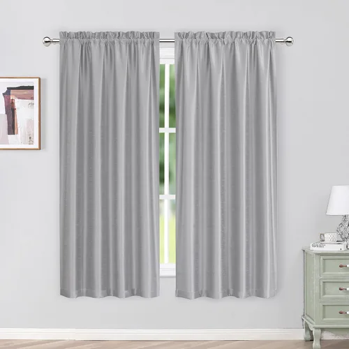 Miniatura 38 de Chyhomenyc Uptown - Cortinas negras de 24 pulgadas de largo, 2 paneles, cortinas cortas de seda sintética para oscurecer la habitación, cortinas