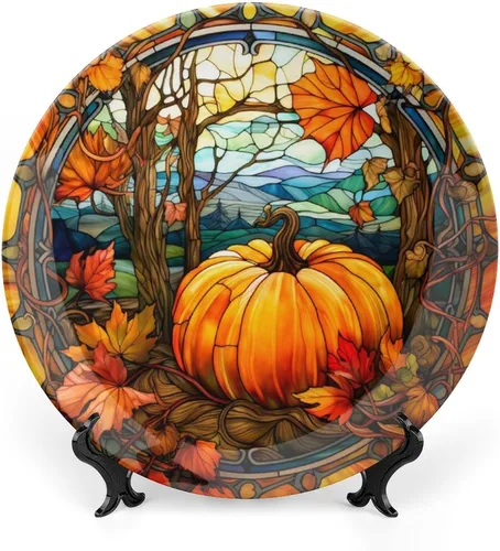 Platos decorativos, diseño de acuarela de calabaza otoñal, placa de exhibición para el hogar, oficina, cocina, decoración de mesa, platos de Otoño