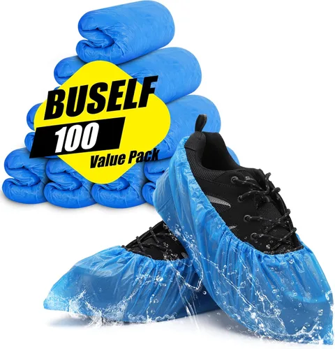 Buself Fundas desechables antideslizantes – Paquete de 100 (50 pares), fundas impermeables y reciclables para botines de zapatos para interiores, se