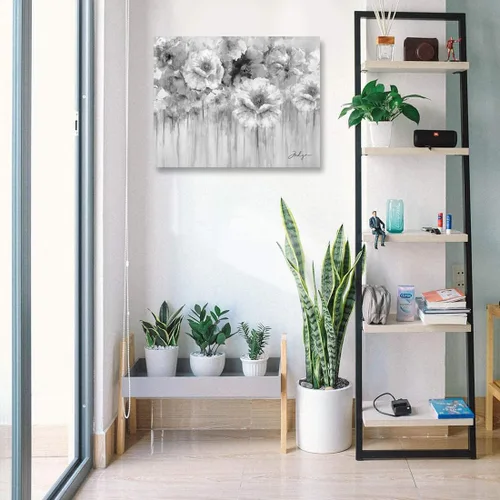 Miniatura 4 de Woxfcart Cuadros de flores para decoración de pared, impresión floral en blanco y negro sobre lienzo para decoración de baño, 15 x 12 pulgadas