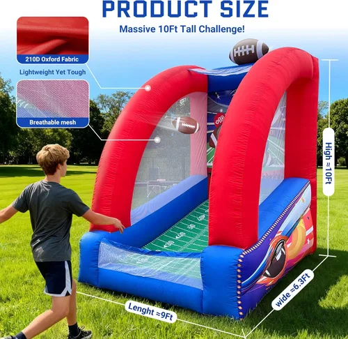 Miniatura 3 de OZIS Juegos inflables de carnaval con 2 bolas, objetivo de lanzamiento de fútbol con soplador integrado, fácil configuración para comerciales