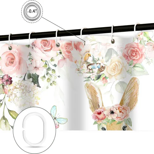 Miniatura 3 de Wathon Bonita cortina de ducha de conejo de Pascua, juego de decoración de baño con mariposa floral, tela de tela, juego de decoración de baño