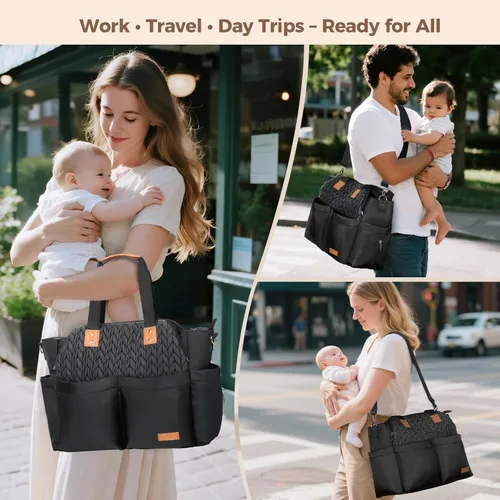 Miniatura 2 de Lekebaby - Bolso para pañales para bebé - 17 bolsillos, gran pañalera de viaje con cambiador portátil, bolso cruzado para hospital y maternidad