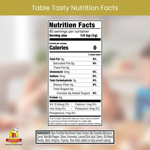 Miniatura 2 de Sustituto de sal – Benson's Table Tasty sabrosa sin potasio – sin sabor amargo – fácil de usar – alternativa saludable a la sal – tamaño de 3 onzas
