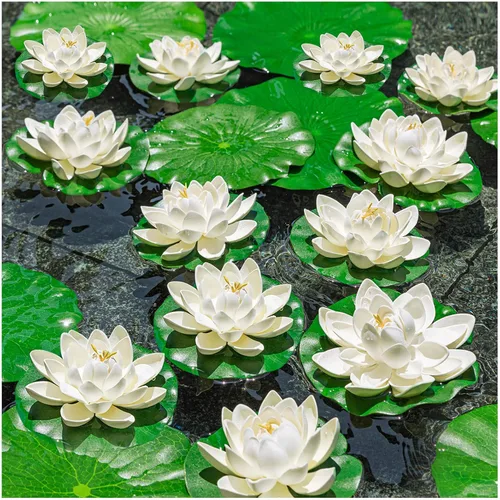 Miniatura 7 de 16 flores flotantes artificiales para piscina, 7 y 4 pulgadas, almohadillas de lirio de agua falsas, flores de loto, decoraciones flotantes