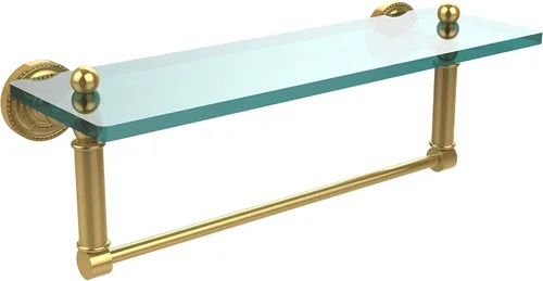 Allied Brass DT-1TB/16-PB Estante de vidrio con toallero, 16 pulgadas x 5 pulgadas Latón pulido