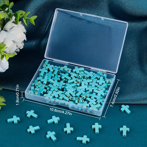 Miniatura 7 de SUNNYCLUE 1 caja 100 piezas cuentas de cruz turquesa a granel, cuentas sintéticas de piedras preciosas azul turquesa, mini cruz de Pascua, cuentas