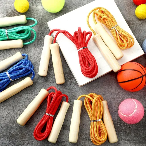 Miniatura 2 de Cuerdas de salto de 8.53 pies para niños y adultos, cuerda de saltar ajustable de algodón con mango de madera para multijugador, cuerda de saltar