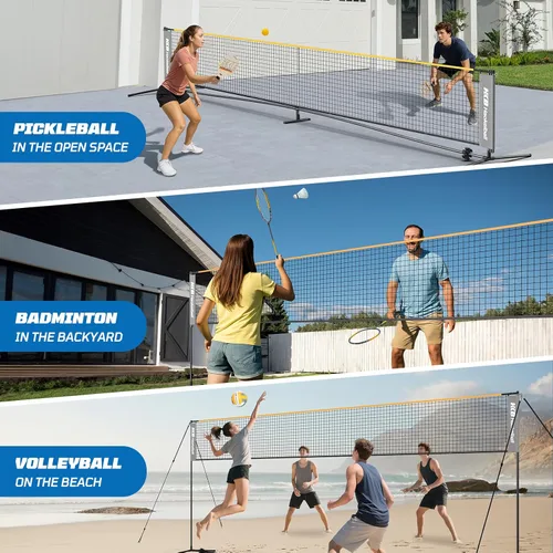 Miniatura 7 de Haokelball Juego de red de bádminton, voleibol y pickleball, sistema de redes todo en uno portátil de 22 pies para interior y exterior con altura
