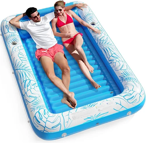 Miniatura 16 de Jasonwell Flotador de piscina inflable 4 en 1 para bronceado - Flotador de balsa para tomar el sol, juguetes, colchoneta para cama de bronceado Base