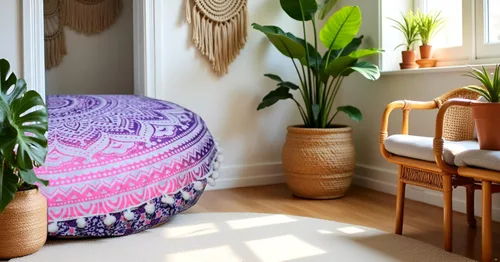 Miniatura 2 de CRAFT KALA Funda de Almohada Redonda Mandala Boho, Meditación India, Funda de Puffs para Asientos de Sala para Sala de Estar, Sala de Yoga, Rosa