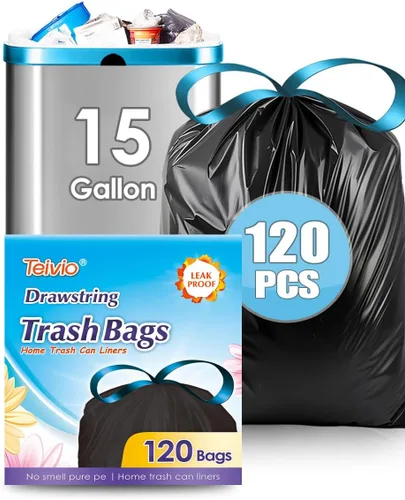 Miniatura 15 de Bolsas de basura con cordón de Teivio, 1.6 galones, 120 unidades, bolsas de basura resistentes, tamaño mediano, para papeleras de cocina y baño