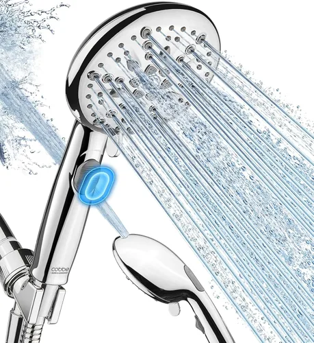 Cobbe Cabezal de ducha de 9 funciones con rociador eléctrico integrado, interruptor de palanca de encendido y apagado de ahorro de agua de 1.8 GPM,