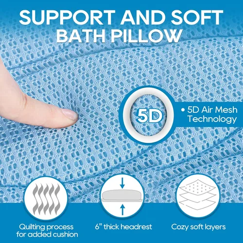 Miniatura 3 de OMYSTYLE Almohada de Baño de Cuerpo Completo, Almohadas de Baño para Bañera con Bolsa de Lavado de Malla y 21 Ventosas Antideslizantes, Almohada