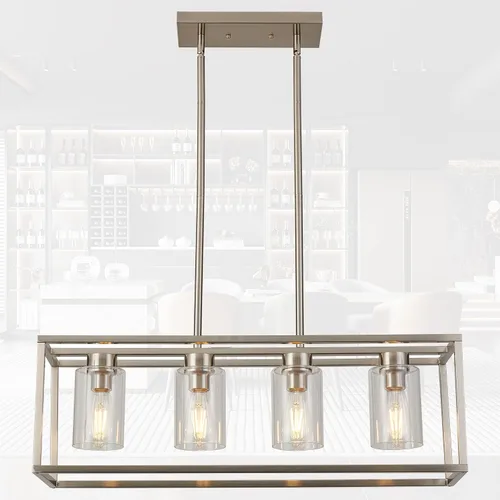 Miniatura 25 de XILICON - Lámpara colgante de comedor estilo granja de níquel cepillado, 5 luces, moderna, lámpara colgante contemporánea con pantalla de cristal