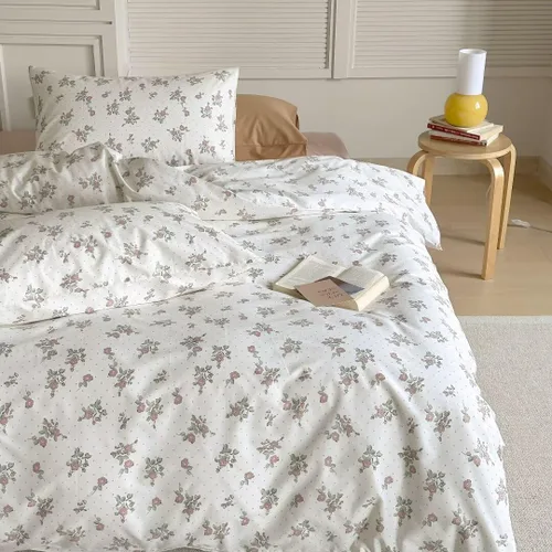 Miniatura 11 de MKXI Juego de ropa de cama con diseño de corbata de moño linda y rayas de flores rosas, tamaño individual, de algodón - Funda de edredón