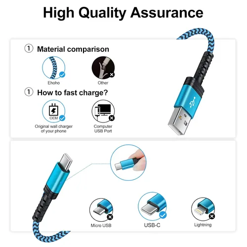 Miniatura 3 de Cable USB C de carga rápida, paquete de 2 cables tipo C de 3 pies, cable trenzado de teléfono Android para Samsung Galaxy A32 A15 5G A17 A16 A56 A35