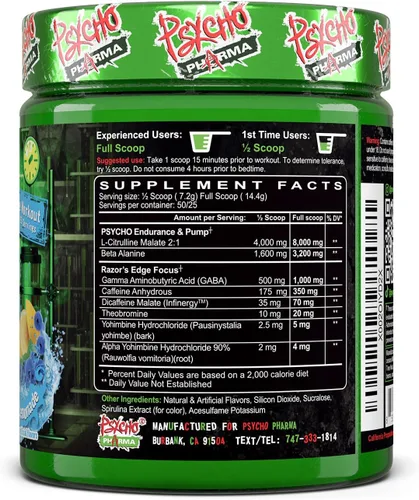 Miniatura 8 de Psycho Pharma Polvo de preentrenamiento de alta rigidez más fuerte, borde de locura, suplemento de preentrenamiento más intenso para bombas, fuerza
