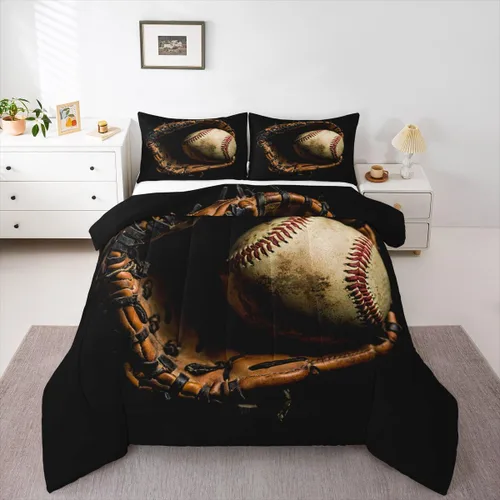 Erosebridal Juego de edredón de béisbol tamaño completo, ropa de cama de juego deportivo, jugador de béisbol, inserto de edredón para niños,