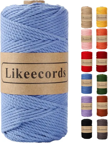 Miniatura 28 de Likeecords Cordón de algodón para macramé de 3mm x 100 metros, hilo torcido de 3 hebras, cuerda de macramé, hilo de algodón para macramé, cuerda
