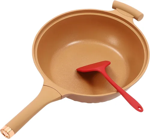 Miniatura 5 de Sartén antiadherente de 12.6 pulgadas de profundidad con tapa de vidrio, rejilla al vapor, olla de micro presión apta para lavavajillas, funciona