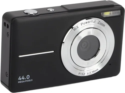 Cámara digital con 1080P, pantalla de 2.4 pulgadas, punta y disparo compactos, zoom 16X, portátil para principiantes, niños (negro)