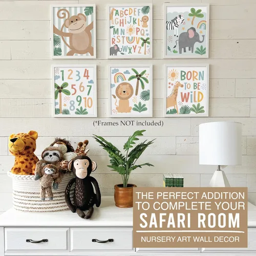 Miniatura 3 de Hadley Designs 6 decoraciones de pared de safari para guardería, decoración de guardería sin marco, decoraciones de selva para habitación de niños