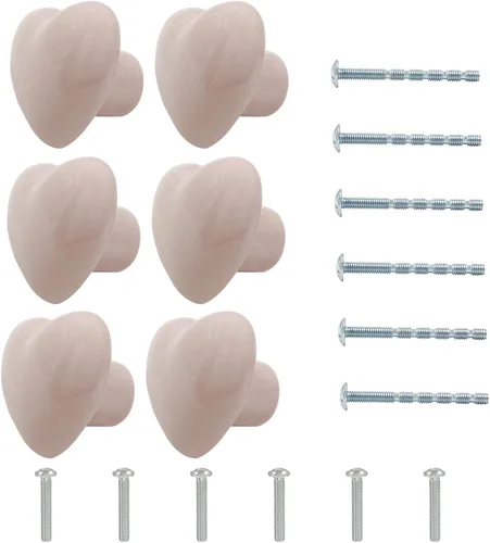 Miniatura 5 de Paquete de 6 pomos de cerámica rosa para gabinetes, pomos de cajón en forma de corazón para armarios de cocina y aparadores, manijas decorativas