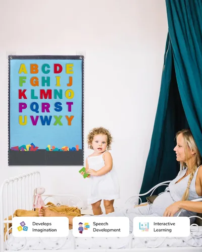 Miniatura 3 de CHEFAN Tablero de fieltro – Tablero de franela grande para pared, 104 letras de fieltro, 32 x 22 pulgadas para contar historias interactivas
