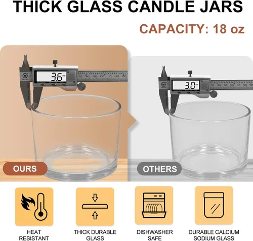 Miniatura 2 de SHOWIN Tarros de vela gruesos de 18 onzas para hacer velas, 6 unidades, frascos vacíos con tapas de madera para hacer velas, recipiente de muestra