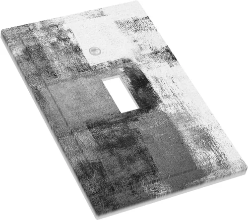 Miniatura 4 de Placa de Interruptor de Luz de Palanca Única Abstracta en Negro, Blanco y Gris, Cubierta de Tomacorriente, Placa de Pared Decorativa de Un