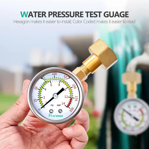 Miniatura 3 de Manómetro de Presión de Prueba de Agua de Acero Inoxidable Tamaño de Esfera de 2", Montaje Inferior con Relleno de Líquido 0~200PSI