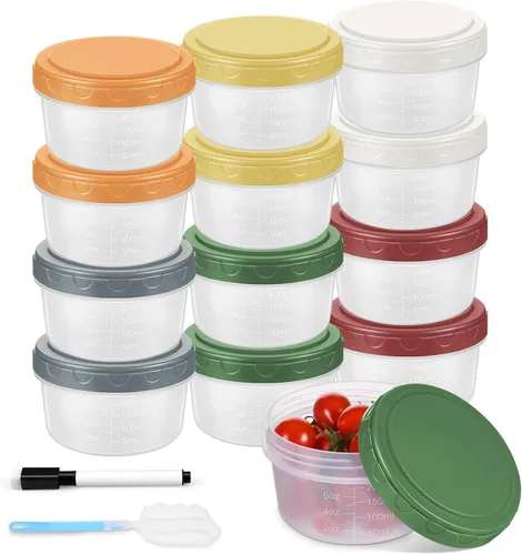Miniatura 12 de Yomarket 6 piezas 2 oz Recipiente de aderezo de ensalada, recipientes de condimentos reutilizables con tapas a prueba de fugas, pequeños recipientes