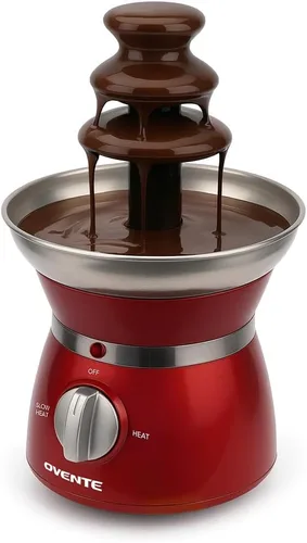 OVENTE Máquina de fuente de fondue de chocolate de 3 niveles, mini calentador eléctrico de acero inoxidable para fiestas, queso derretido, licores,