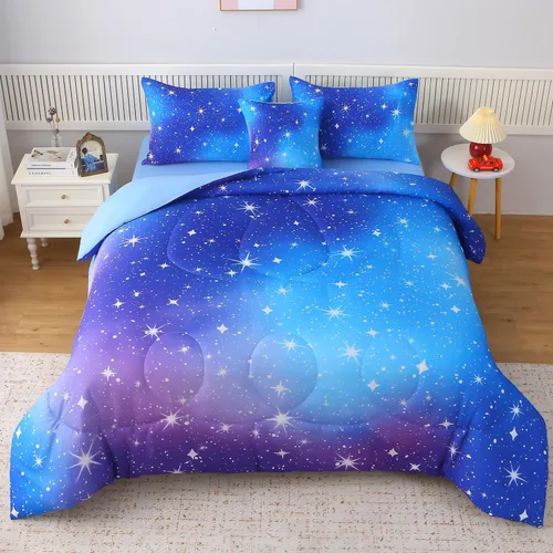 Miniatura 19 de JQinHome Juego de edredón con purpurina tamaño Queen, juego de ropa de cama de 6 piezas en una bolsa, colorido en 3D, rosa y azul, para niñas y Rosa