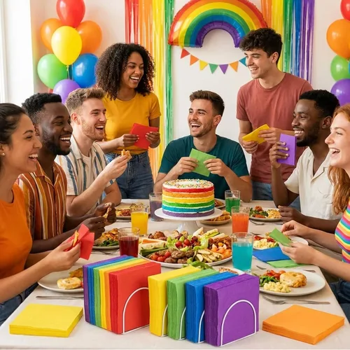 Miniatura 6 de Whaline Servilletas de papel de cóctel multicolor arcoíris de 2 capas para decoración de fiestas, 120