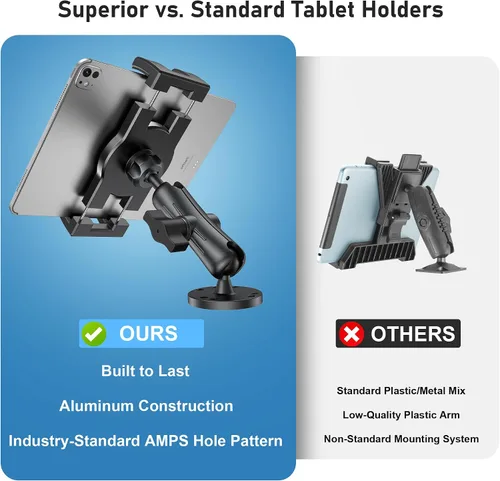 Miniatura 6 de Soporte de tableta industrial para camión y vehículo, base de taladro resistente, soporte para iPad para automóvil, brazo de aluminio ajustable