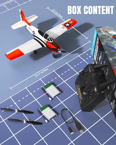 Miniatura 7 de VOLANTEXRC Avión RC para principiantes, Avión RC WWII de 4 canales T28 Trojan con ailerón, Avión de control remoto de 2.4Ghz con sistema