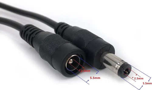 Miniatura 2 de 2 unids/pack 5m/16.4ft negro 0.217 in x 0.098 in DC enchufe cable de extensión cable de extensión con macho a hembra 0.098 in x 0.217 in conectores